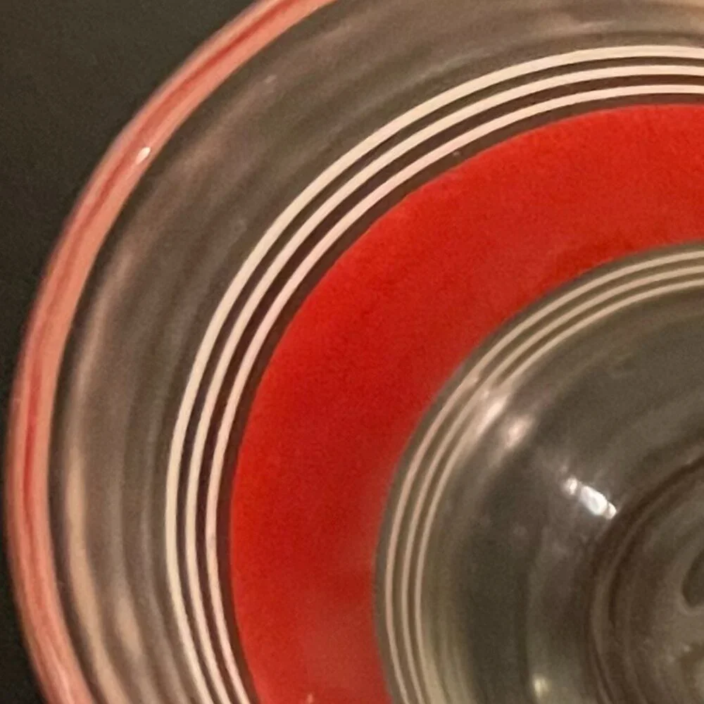 Vtg Hazel Atlas MCM Red Green Stripe Juice Glasses Set of 2 Frosted 8oz Tumbler